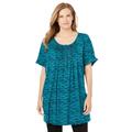 Plus Size Women's Short-Sleeve Pintucked Henley Tunic by Woman Within in Blue Teal Space Dye (Size 34/36)