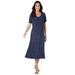 Plus Size Women's Short Sleeve Fit & Flare Dress by Woman Within in Navy Ivory Dot (Size 34/36)