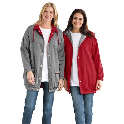 Plus Size Women's Fleece Nylon Reversible Jacket by Woman Within in Classic Red Medium Heather Grey (Size 2X) Rain Jacket
