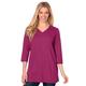 Plus Size Women's Perfect Three-Quarter Sleeve V-Neck Tunic by Woman Within in Raspberry (Size 6X)