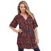 Plus Size Women's Short-Sleeve Angelina Tunic by Roaman's in Multi Mirrored Medallion (Size 36 W) Long Button Front Shirt