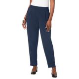 Plus Size Women's Stretch Knit Crepe Straight Leg Pants by Jessica London in Navy (Size 16 W) Stretch Trousers