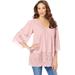 Plus Size Women's Lace-Hem Pintuck Tunic by Roaman's in Soft Blush (Size 22/24) Long Shirt