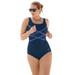Plus Size Women's Crisscross Front Maillot by Swim 365 in Navy Sea Blue (Size 14) Swimsuit