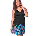 Plus Size Women's Floral Border Swim Dress by Swim 365 in Black Paradise Floral (Size 14) Swimsuit