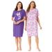 Plus Size Women's 2-Pack Short-Sleeve Sleepshirt by Dreams & Co. in Plum Burst Floral Butterfly (Size M/L) Nightgown
