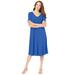 Plus Size Women's Ultrasmooth® Fabric V-Neck Swing Dress by Roaman's in True Blue (Size 38/40) Stretch Jersey Short Sleeve V-Neck