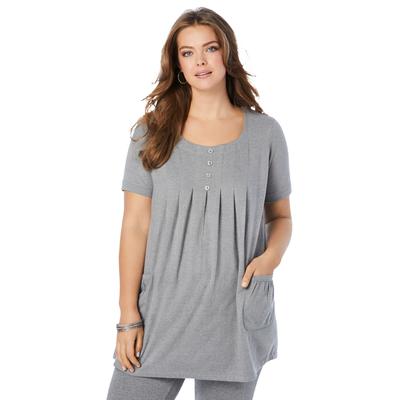 Plus Size Women's Two-Pocket Soft Knit Tunic by Roaman's in Medium Heather Grey (Size 6X) Long T-Shirt