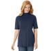 Plus Size Women's Ribbed Short Sleeve Turtleneck by Woman Within in Navy (Size 3X) Shirt