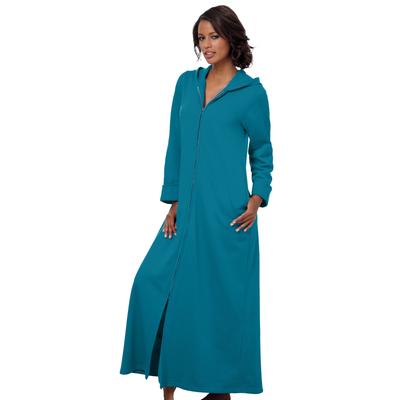 Plus Size Women's Long Hooded Fleece Sweatshirt Robe by Dreams & Co. in Deep Teal (Size L)
