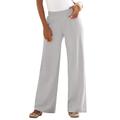 Plus Size Women's Wide-Leg Soft Knit Pant by Roaman's in Medium Heather Grey (Size M) Pull On Elastic Waist