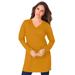 Plus Size Women's Long-Sleeve V-Neck Ultimate Tunic by Roaman's in Rich Gold (Size 4X) Long Shirt