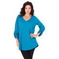 Plus Size Women's Lightweight Textured Slub Knit Boyfriend Tunic by Roaman's in Deep Teal (Size 12) Long Shirt