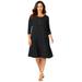 Plus Size Women's Three-Quarter Sleeve T-shirt Dress by Jessica London in Black (Size 18 W)