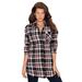 Plus Size Women's Flannel Tunic by Roaman's in Black Coral Plaid (Size 26 W) Plaid Shirt