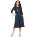 Plus Size Women's Ultrasmooth® Fabric Boatneck Swing Dress by Roaman's in Navy (Size 42/44) Stretch Jersey 3/4 Sleeve Dress