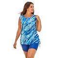 Plus Size Women's Chlorine Resistant Swim Tank Coverup with Side Ties by Swim 365 in Dream Blue Tie Dye (Size 14/16) Swimsuit Cover Up