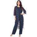 Plus Size Women's Three-Piece Lace Duster & Pant Suit by Roaman's in Navy (Size 20 W) Duster, Tank, Formal Evening Wide Leg Trousers