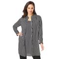 Plus Size Women's Georgette Button Front Tunic by Jessica London in Black Classic Stripe (Size 26 W) Sheer Long Shirt