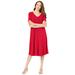 Plus Size Women's Ultrasmooth® Fabric V-Neck Swing Dress by Roaman's in Vivid Red (Size 26/28) Stretch Jersey Short Sleeve V-Neck