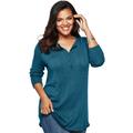 Plus Size Women's Fine Gauge Drop Needle Henley Sweater by Roaman's in Ocean Teal (Size 4X)