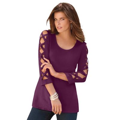 Plus Size Women's Lattice Sleeve Ultimate Tee by Roaman's in Dark Berry (Size 34/36) Shirt
