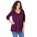 Plus Size Women's Long-Sleeve V-Neck Ultimate Tee by Roaman's in Dark Berry (Size 34/36) Shirt