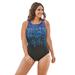 Plus Size Women's High-Neck One Piece by Swim 365 in Black Confetti (Size 26) Swimsuit