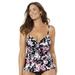 Plus Size Women's Tie Front Underwire Tankini Top by Swimsuits For All in Pink Burst (Size 14)