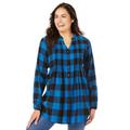 Plus Size Women's Pintucked Flannel Shirt by Woman Within in Bright Cobalt Buffalo Plaid (Size 1X)