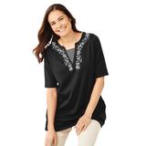 Plus Size Women's 7-Day Embroidered Layered-Look Tunic by Woman Within in Black Flower Embroidery (Size 18/20)