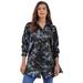 Plus Size Women's Kate Tunic Big Shirt by Roaman's in Blue Rose Floral (Size 30 W) Button Down Tunic Shirt