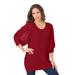 Plus Size Women's Lace Sleeve Sweater by Roaman's in Deep Crimson (Size 18/20)