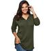 Plus Size Women's Fine Gauge Drop Needle Henley Sweater by Roaman's in Dark Olive Green (Size L)