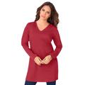 Plus Size Women's Long-Sleeve V-Neck Ultimate Tunic by Roaman's in Classic Red (Size 5X) Long Shirt
