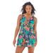 Plus Size Women's Twist-Front Swim Dress by Swim 365 in Black Tropical Floral (Size 32) Swimsuit Cover Up