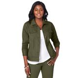 Plus Size Women's Classic Cotton Denim Jacket by Jessica London in Dark Olive Green (Size 18) 100% Cotton Jean Jacket