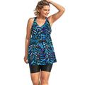 Plus Size Women's Longer Length Braided Tankini Top by Swim 365 in Blue Painterly Leaves (Size 34)