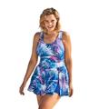 Plus Size Women's Side-Slit Swim Dress by Swim 365 in Multi Color Leaves (Size 20) Swimsuit