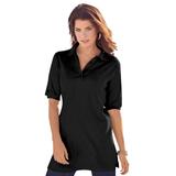 Plus Size Women's Oversized Polo Tunic by Roaman's in Black (Size 30/32) Short Sleeve Big Shirt