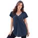 Plus Size Women's Flutter-Sleeve Sweetheart Ultimate Tee by Roaman's in Navy Blue (Size 14/16) Long T-Shirt Top