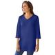 Plus Size Women's Perfect Three-Quarter Sleeve V-Neck Tunic by Woman Within in Ultra Blue (Size S)
