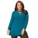 Plus Size Women's Crisscross Sweatshirt Tunic by Roaman's in Deep Teal (Size 12)