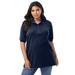 Plus Size Women's Oversized Polo Tunic by Roaman's in Navy (Size 30/32) Short Sleeve Big Shirt