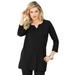 Plus Size Women's Three-Quarter Notch-Neck Soft Knit Tunic by Roaman's in Black (Size 38/40) Long Shirt