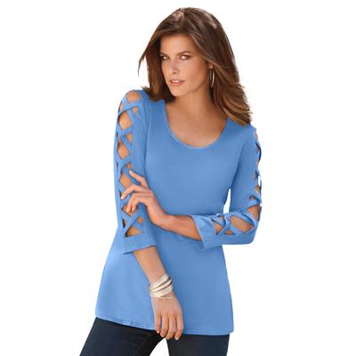 Plus Size Women's Lattice Sleeve Ultimate Tee by Roaman's in Horizon Blue (Size 34/36) Shirt