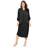 Plus Size Women's Three-Quarter Sleeve Jacket Dress Set with Button Front by Roaman's in Black (Size 24 W)