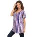 Plus Size Women's Studded Tie-Dye Tunic by Roaman's in Midnight Violet Watercolor Stripe (Size 4X) Long Shirt