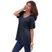 Plus Size Women's V-Neck Boyfriend Slub Tunic by Roaman's in Navy (Size 4X) Long Shirt