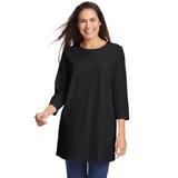 Plus Size Women's Perfect Three-Quarter Sleeve Crewneck Tunic by Woman Within in Black (Size 22/24)